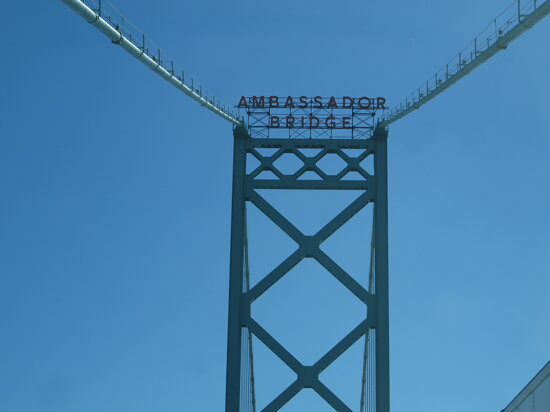 Crossing Ambassador Bridge from Detroit, Michigan to Windsor, Ontario