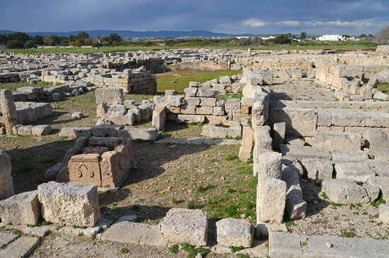 The sanctuary complex of the Oriental gods and the statue base decorated with the musical instrument