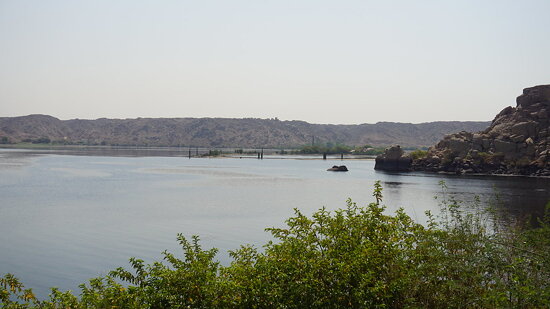 Where the Temple of Isis was, Philae Island (original), from Agilkia Island, Laker Nasser, Aswan, Eg
