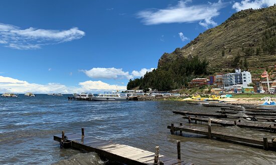 Piers, Playa de Copacabana at 3,812 meters (12,507 ft) above sea level, Av. Costanera, Copacabana, B
