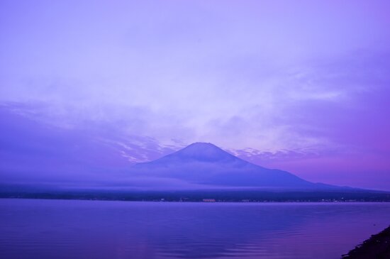 Mt. Fuji going slightly purple at Lake Yamanaka