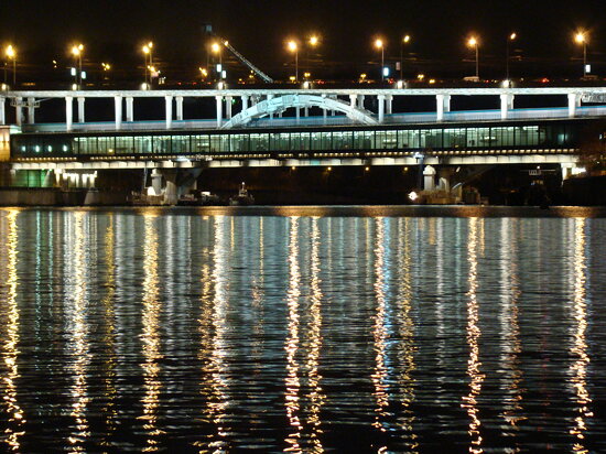 Metro bridge at night. Moscow, Russia