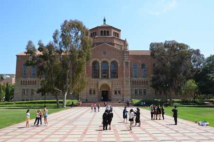 Across Dickson Plaza to Powell Library